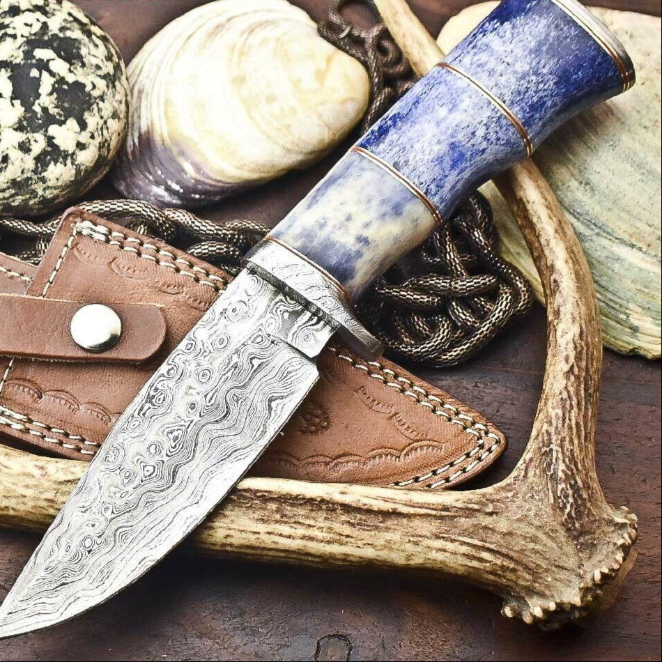 10" Handmade Damascus Steel Bowie Knife | Camel Bone Handle