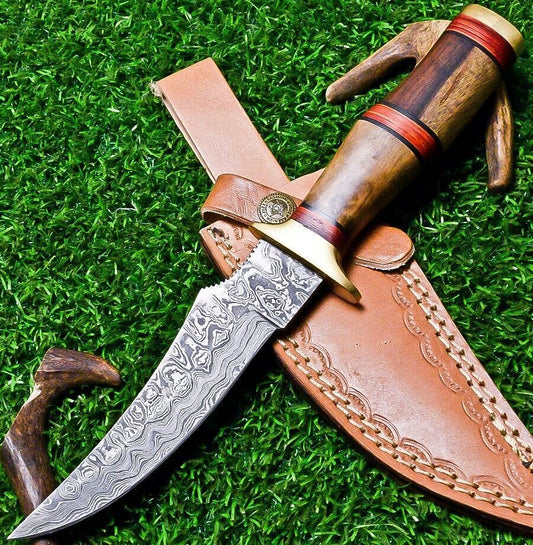 10" Handmade Damascus Steel Bowie Knife | Natural Wood Handle