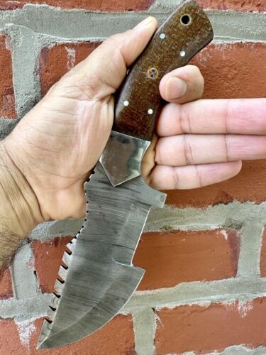 10" Handmade Damascus Steel Tracker Knife – Hunting, Survival, Bushcraft & Skinning Fixed Blade with Micarta Handle