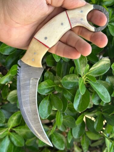 10" Handmade Karambit Knife Damascus Steel Karambit with Camel Bone Handle 