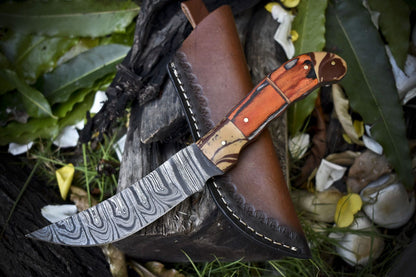 10 Inch Custom Damascus Skinner Knife with Twist Pattern Blade and Hard Wood Handle – Hunting Gift Knife