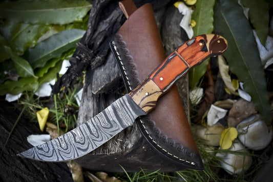 10 Inch Custom Damascus Skinner Knife with Twist Pattern Blade and Hard Wood Handle – Hunting Gift Knife