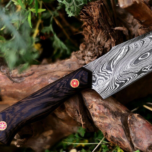 10 Inch Custom Handmade Damascus Steel Hunting Knife with Wenge Wood Handle
