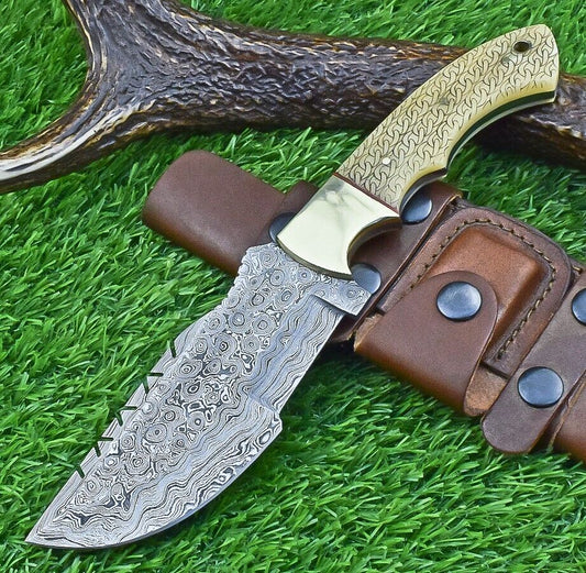 10 Inch Damascus Steel Tracker Bowie Knife with Camel Bone Handle