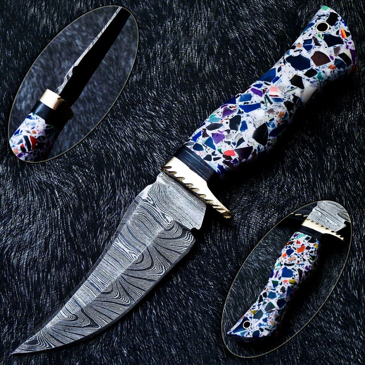 10 Inch Handmade Damascus Steel Bowie Knife with Resin Handle