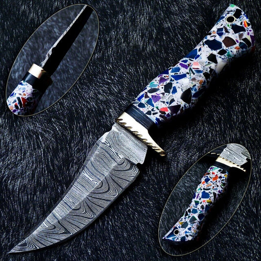 10 Inch Handmade Damascus Steel Bowie Knife with Resin Handle