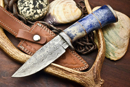 10" Premium Damascus Steel Knife Damascus Bowie Hunting Knife With Camel Bone Handle 