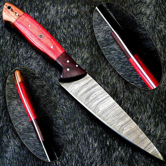 10" Professional Kitchen Chef Knife – Handmade Damascus Blade with Camel Bone Handle