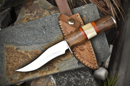 10" Skinner Knife – Steel Blade with Bone & Wood Handle and Steel Guard