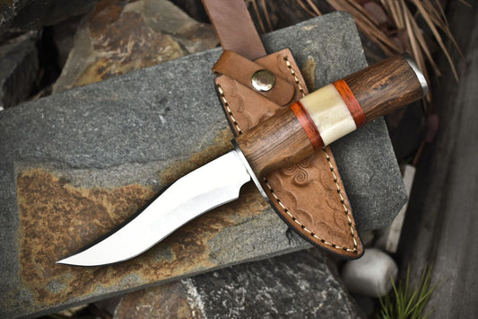 10" Skinner Knife – Steel Blade with Bone & Wood Handle and Steel Guard