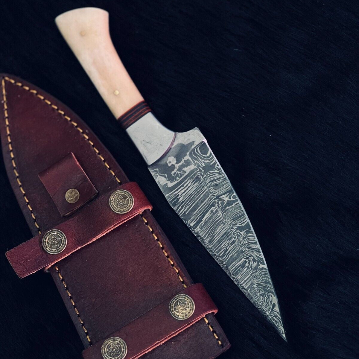 10" Twist Damascus Bowie Hunting Knife – Bone & Wood Handle