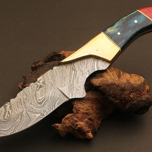 10" Handmade Twist Damascus Steel Bowie Hunting Knife | Wood Handle