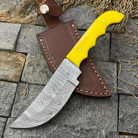 10" Twist Damascus Survival Skinner Knife Resin Handle Custom Handmade W/Sheath