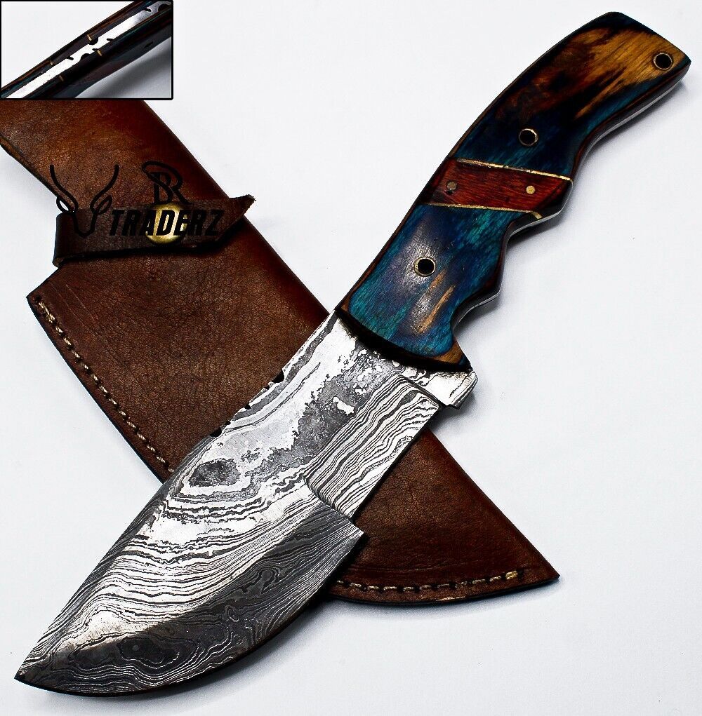 11.0’’ Handmade Damascus Steel Tracker Knife with Walnut Wood Handle and Leather Sheath – Hunting & Camping