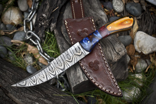 11.0" Twist Damascus Skinner Knife Mixed Material Handle Hunting Sports Blade