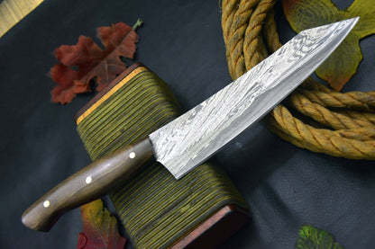 11.4" Custom Handmade San Mai Damascus Chef Knife with Wooden Handle