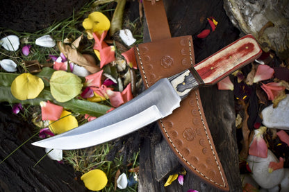 11.5" Custom Hand Forged Skinner Knife | AUS-8 Steel Blade | Hard Wood Handle Hunting Knife with Sheath