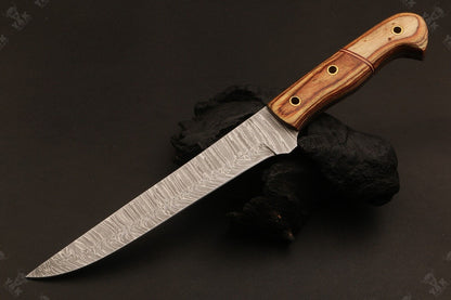 11.5" Hand Forged Damascus Fillet Knife Fire Damascus Kitchen Knife