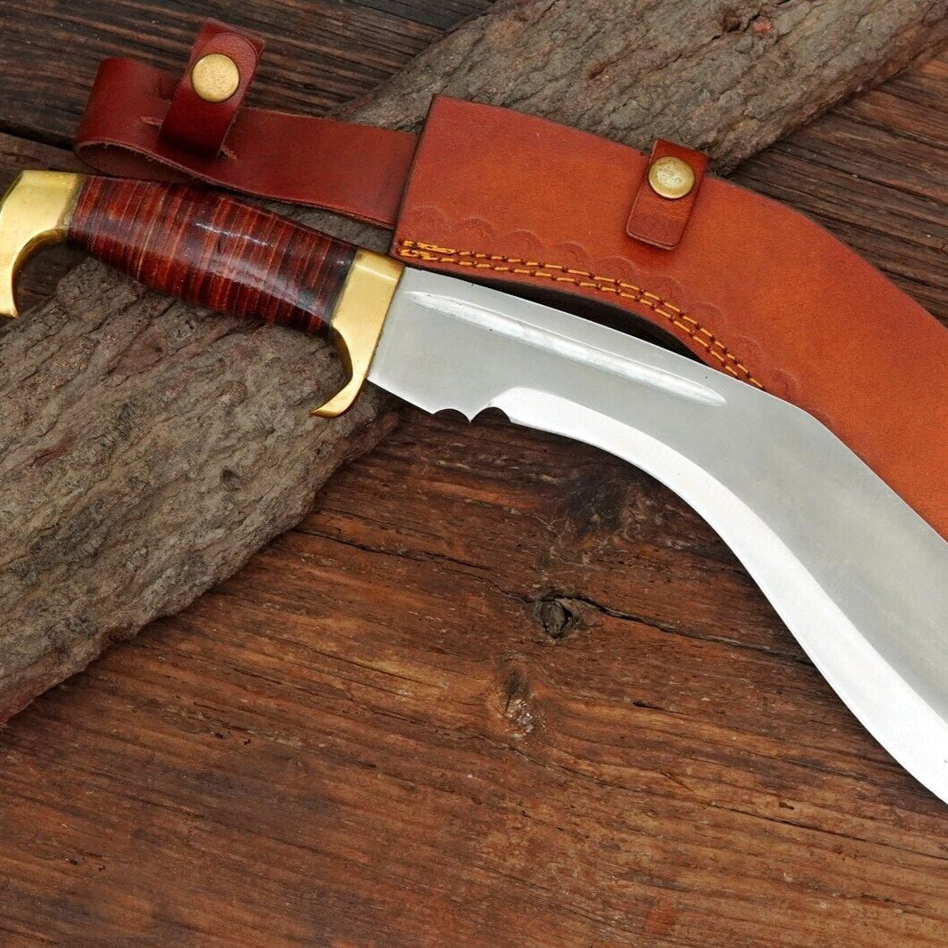 11.5 Inch Handmade Tactical Bowie Kukri Knife with Damascus Steel Blade and Custom Handle