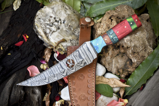 11.5 in Handmade Hunting Skinner Knife Twist Damascus Hard Wood Outdoor