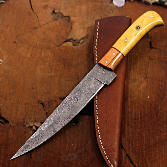 11" Custom Fillet Knife Handmade Damascus Fillet Knife with Bone Handle