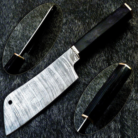 11" Custom Hand Forged Damascus Steel Chef Knife – Kitchen & Camping Knife with Hardwood Handle