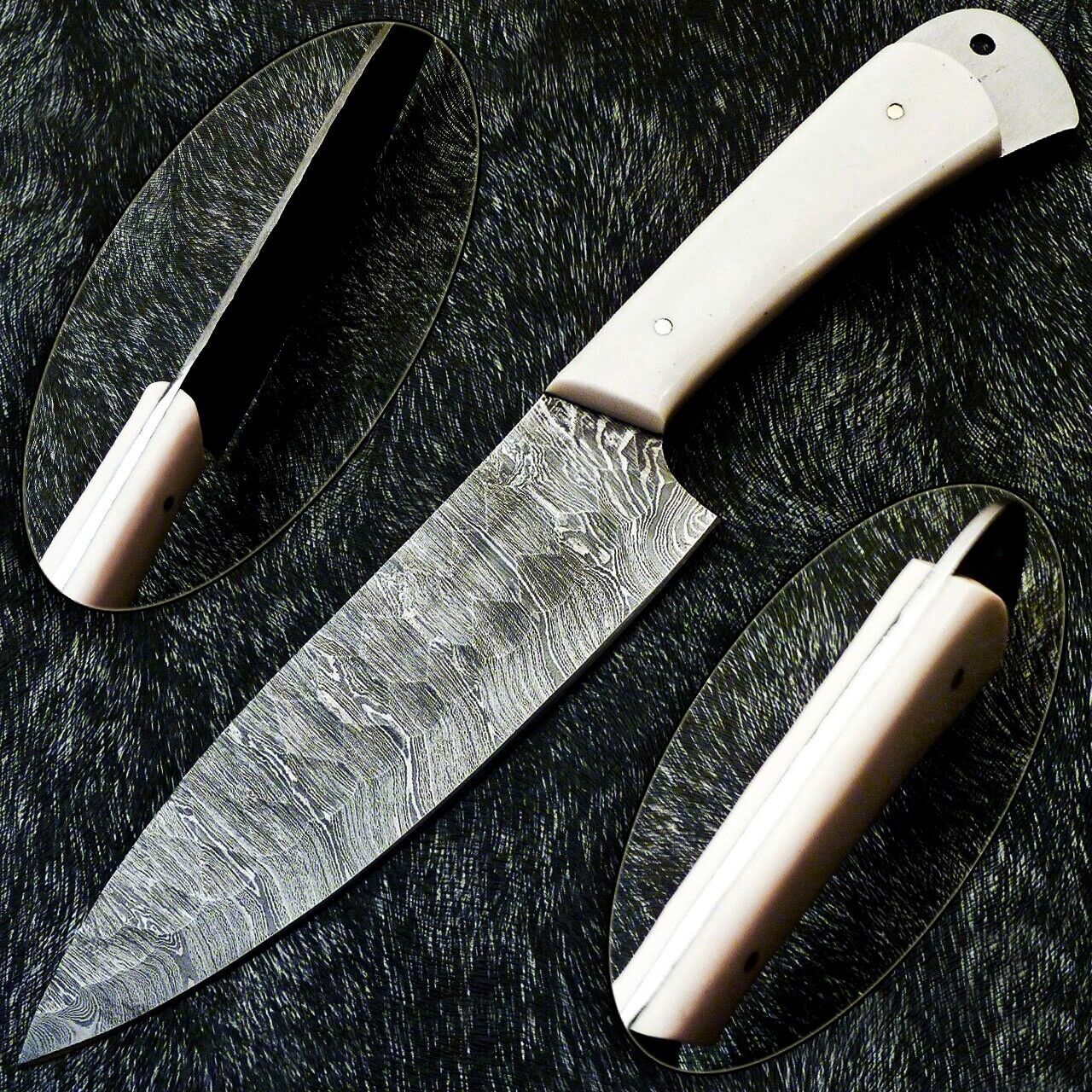11" Custom Hand Forged Damascus Steel Chef Knife | Kitchen & Cooking Knife with Camel Bone Handle