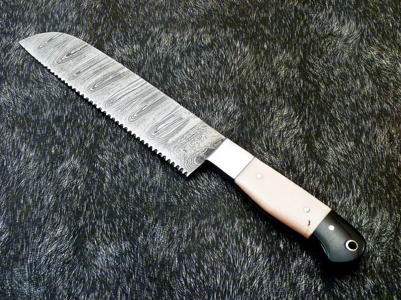 11" Custom Hand Forged Damascus Steel Chef Knife Kitchen Knife with Camel Bone & Bull Horn Handle