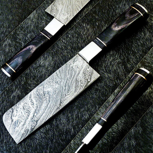 11" Custom Hand Forged Damascus Steel Chopper Knife | Kitchen & Chef Knife with Natural Wood Handle