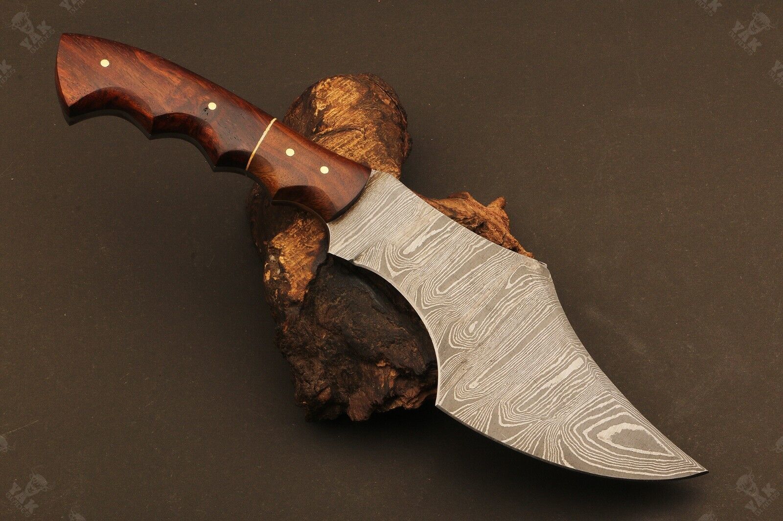 11" Custom Handmade Damascus Bowie Knife with Natural Wood Handle & Leather Sheath