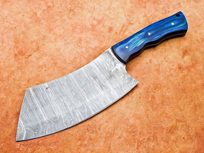 11" Custom Handmade Damascus Steel Chef Cleaver Knife with Hard Wood Handle