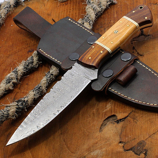 11" Custom Handmade Damascus Steel Chef Knife with Wood Handle Damascus Chef Knife