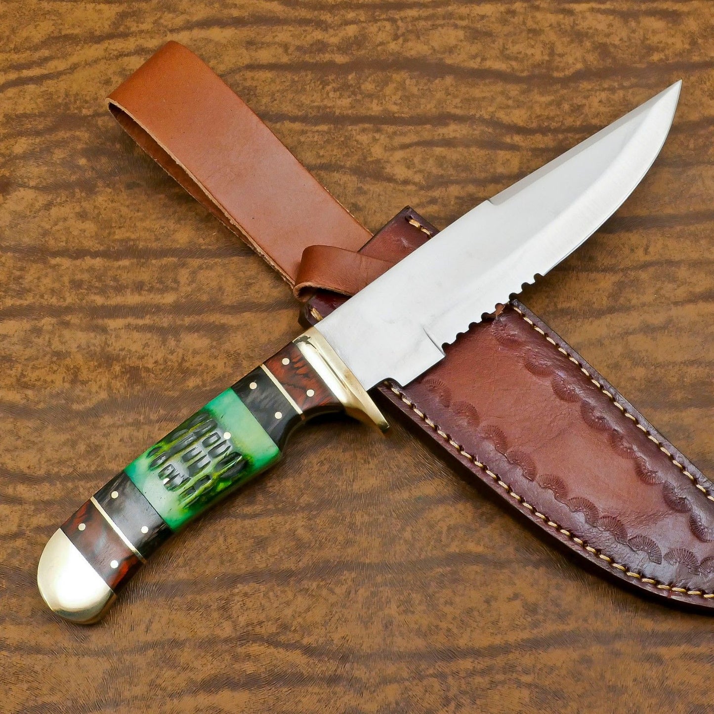 11" D2 Steel Full Tang Bowie Knife with Bone and Wood Handle Best Hunting Knife