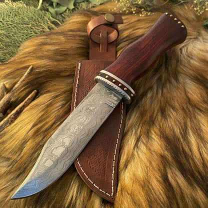 11" EDC Custom Handmade Hand Forged Damascus Hunting Bushcraft Bowie Knife | Leather Sheath