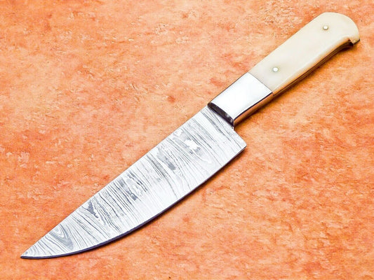 11" Handmade Damascus Steel Chef Kitchen Knife with Camel Bone Handle – Professional Chef Knife

