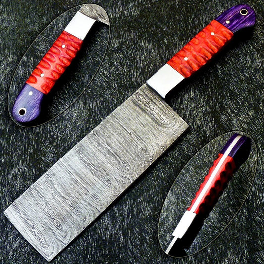 11" Handmade Damascus Steel Chopper Knife – Full Tang Chef Kitchen Knife with Hardwood Handle