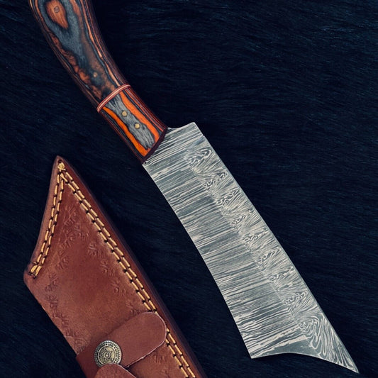 11" Handmade Fire Damascus Steel Machete Knife – Natural Wood & Brass Handle