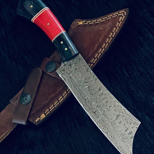 11" Handmade Rain Drop Damascus Steel Machete Knife – Camel Bone & Wood Handle