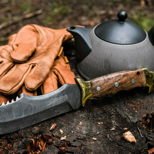 11 Inch Custom Damascus Steel Hunting and Skinning Knife with Wood Handle