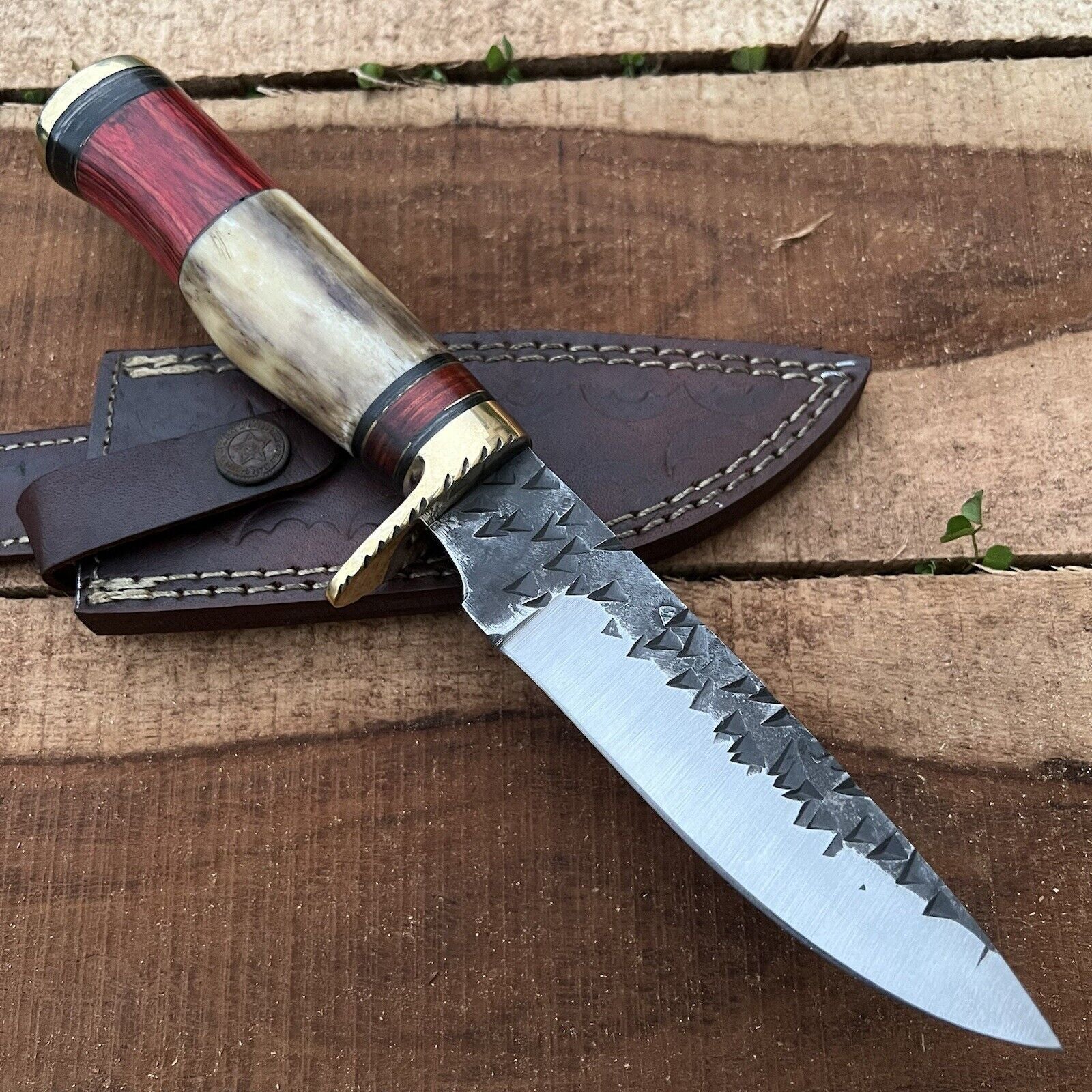 11 Inch Custom Handmade D2 Steel Bowie Knife with Brass Guard and Wood Handle
