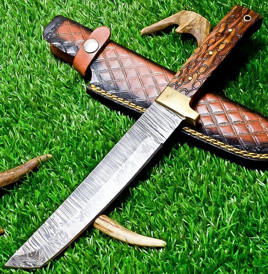 11 Inch Damascus Steel Bowie Knife with Natural Wood Handle