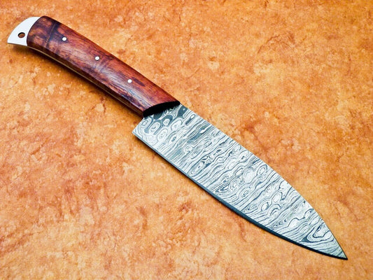 11" Professional Damascus Steel Chef Knife – Handmade Kitchen Knife with Natural Wood Handle
