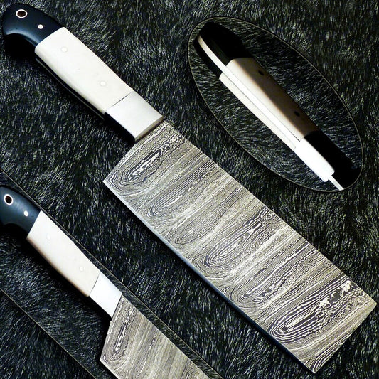 11" Professional Kitchen Chef Chopper Knife with Damascus Steel Blade & Camel Bone Handle