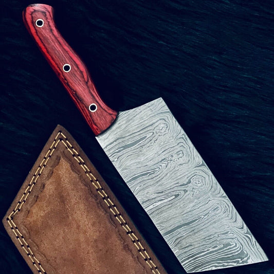11" Twist Damascus Steel Bowie Knife – Cleaver Style, Camel Bone Handle