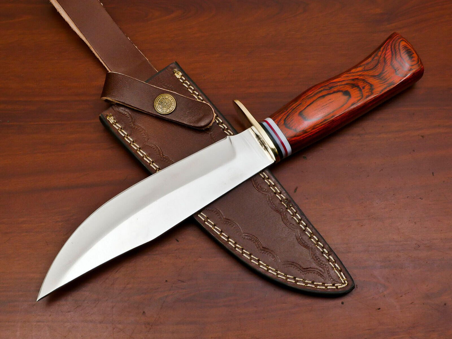12-Inch D2 Steel Full Tang Bowie Hunting Knife with Pakka Wood Handle