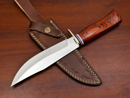 12-Inch D2 Steel Full Tang Bowie Hunting Knife with Pakka Wood Handle
