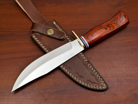 12-Inch D2 Steel Full Tang Bowie Hunting Knife with Pakka Wood Handle