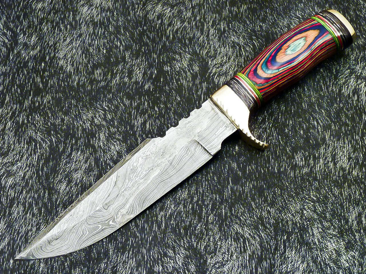 12.0" Hand Forged Damascus Bowie Knife Damascus Steel Knife with Hard Wood Handle & Sheath