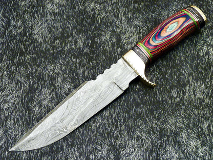12.0" Hand Forged Damascus Bowie Knife Damascus Steel Knife with Hard Wood Handle & Sheath