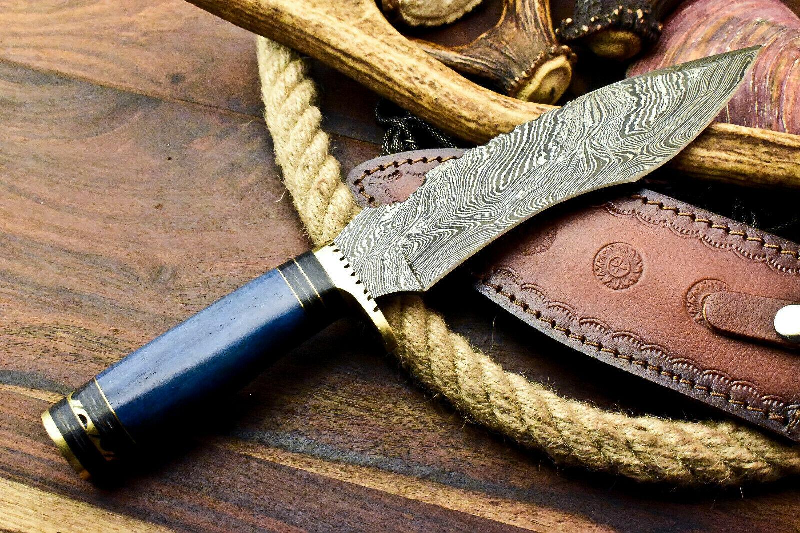 12.0" Handmade damascus bowie Knife damascus steel knife with Camel Bone Handle & Sheath